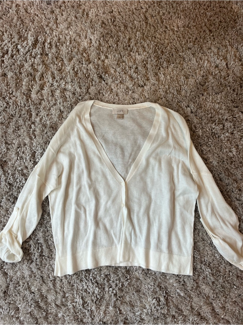 LOFT Cream Lightweight V-Neck Single-Button Cardigan